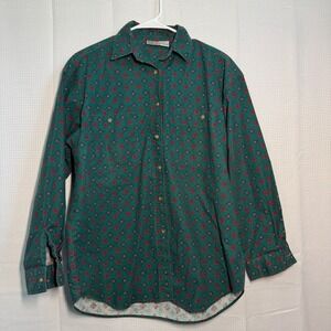 Palmetto's Button Down Shirt Small Green Geometric Print‎ Cotton Long Sleeve